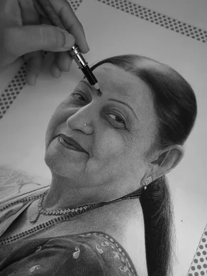 A work-in-progress shot, focusing on the eyes and smile to capture her warm personality.