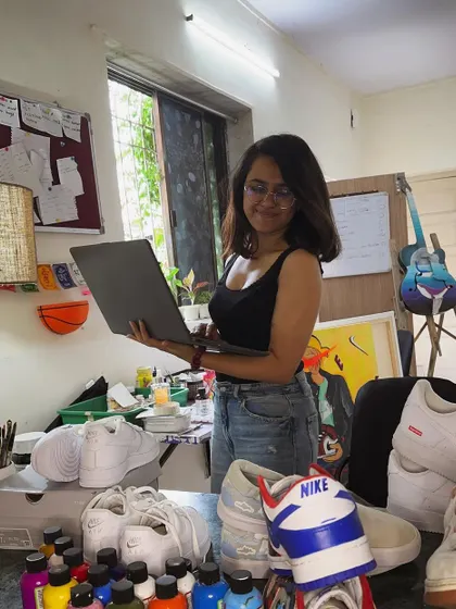 Taking a moment between projects in my studio. You can see some of the custom sneakers I've worked on, which always serve as great inspiration for what's next.