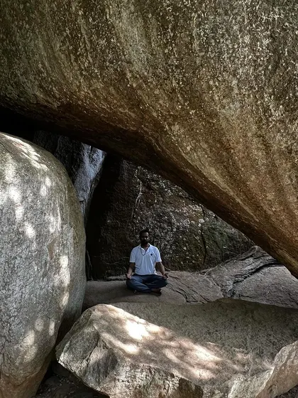 A duplicate of my meditation practice inside a rock cave.