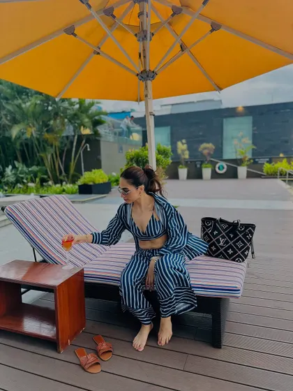 Another shot from my poolside afternoon, enjoying a drink in my comfy co-ord.