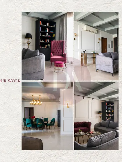 A collage of our work, highlighting how we use color and furniture to define different zones within a single open-plan space. From the formal dining set to the relaxed lounge area, each corner tells its own story.