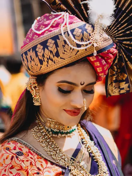 A collection of portraits from the Gudi Padwa parade in Girgaon. The series showcases women in stunning traditional attire, playing dhols and riding motorcycles, blending tradition with modernity.