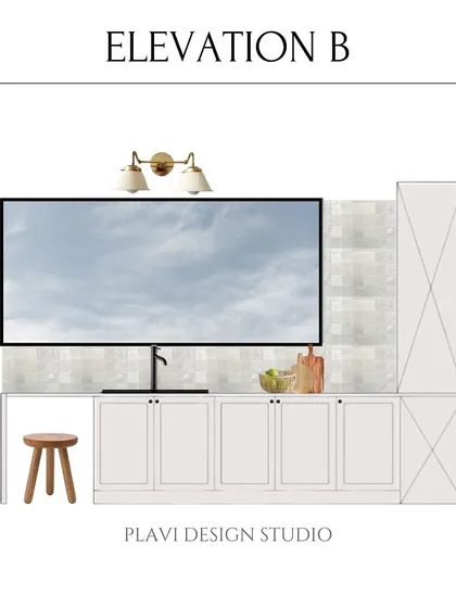 An elevation drawing for the other side of the kitchen, detailing the sink area and additional cabinetry.