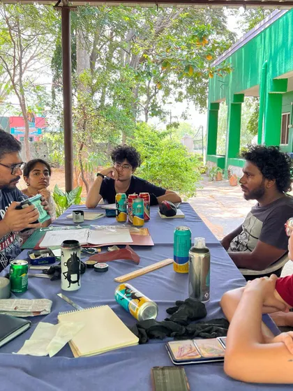A discussion during an off-site workshop. The spirit of Kānike extends beyond our studio walls, fostering learning and community wherever we go.