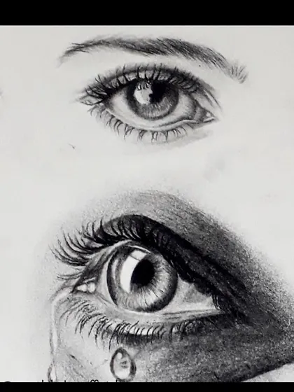 This is a detailed study of eyes drawn with charcoal. Using charcoal pencils and paper stumps, we practice creating realistic textures and capturing emotion. It is a great exercise for anyone wanting to improve their portrait drawing skills.