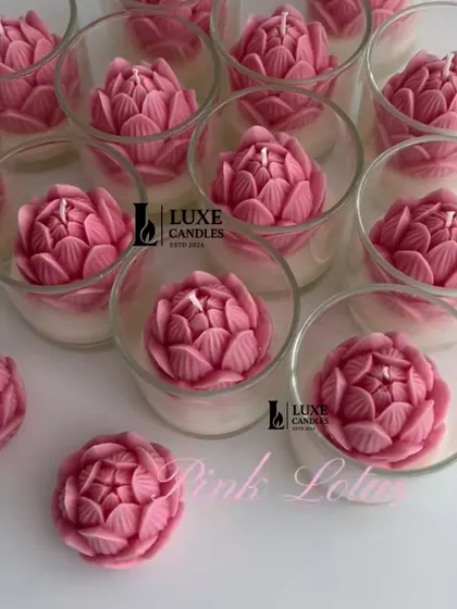 An array of the Pink Lotus in a Jar candles, showing the consistency and beauty of a bulk order.