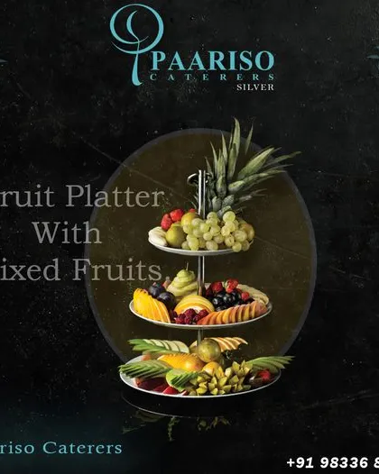 For a lighter and healthier option, we offer beautiful multi-tiered fruit platters. These are filled with a mix of seasonal and exotic fruits like pineapple, grapes, and pears.