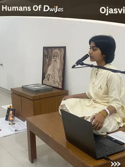 Humans of Dwijas: Ojasvi Jain, a fellow Classical Hatha Yoga Teacher, offering a program in our consecrated space. It is a privilege to have other teachers share these tools for transformation here.