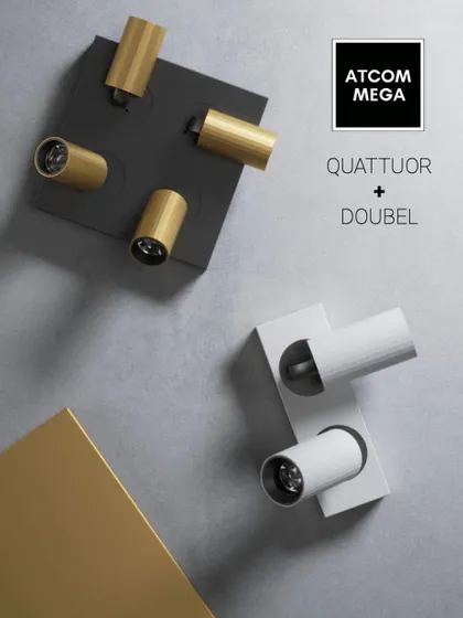 The Quattuor and Doubel surface-mounted spotlights offer a bold, geometric aesthetic. These versatile and stylish lights bring a warm and inviting glow to any room, with adjustable heads for precise illumination.