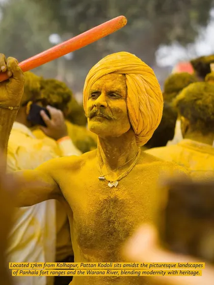 A series of striking portraits from the Pattan Kodoli festival. Each face tells a story, covered in the golden 'Bhandara' powder, reflecting deep faith and tradition.