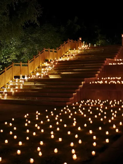 Another angle of the candle-strewn staircase, showcasing the sheer number of lights used to create this magical effect.