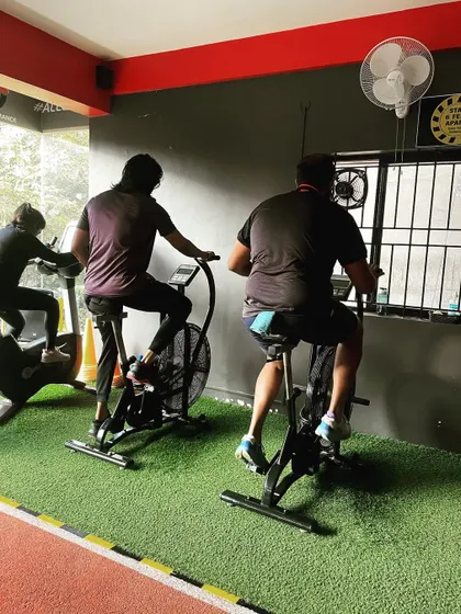 Clients use the air bikes, a key piece of equipment for our HIIT sessions.