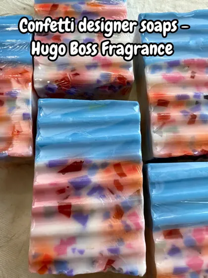 This confetti designer soap with a Hugo Boss fragrance is a customer favorite. The colorful soap chips create a fun, artistic look, while the camel milk base provides a rich, moisturizing lather.