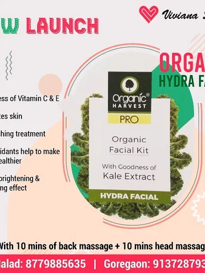 I am excited to introduce our new Organic Hydra Facial. This treatment is packed with the goodness of Vitamin C, E, and Kale Extract to deeply nourish and hydrate your skin. It's a wonderful antioxidant-rich option for a healthy, bright, and glowing complexion.