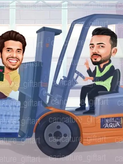 A brother's birthday gift for his younger brother, showing them at work with a forklift. This is a great example of a personalized gift based on a shared experience or workplace.