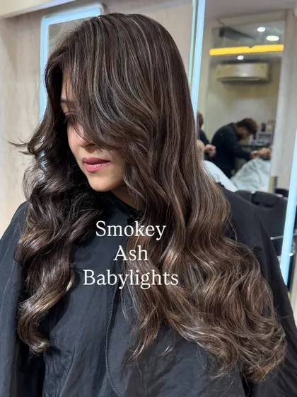 A close-up of the Smokey Ash Babylights. The cool, ashy tones are perfectly blended into the dark base.