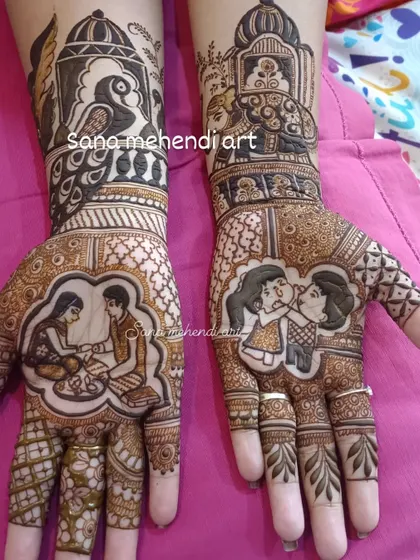 For Raksha Bandhan, I can create truly personal designs that celebrate the bond between siblings. This custom piece features portraits of a brother and sister, along with other festive elements like peacocks and architectural motifs.