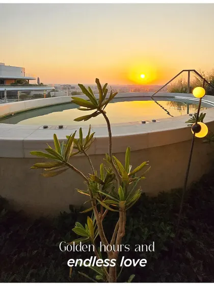 Golden hours and endless love. A sunset view from a luxury resort, the perfect romantic setting for any celebration.