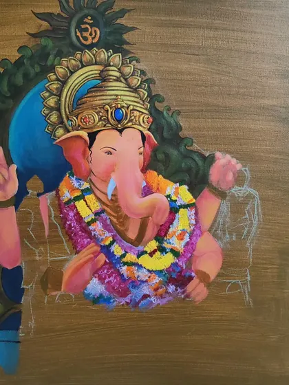 At this stage, the main figure is almost complete. The surrounding figures are still in their sketch phase, which illustrates my methodical approach of working from a central point outwards.