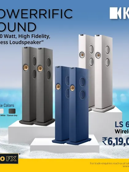The KEF LS60 Wireless II is a 1,400-watt, high-fidelity wireless loudspeaker that makes a "towerrific" statement. Available in Royal Blue, Mineral White, and Titanium Grey, it combines iconic slim design with powerful, immersive sound.