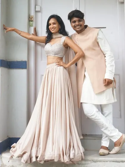 Fun and coordinated, this couple is ready for any festive occasion. We offer a wide range of his and her looks to rent for your next event.