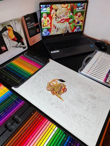 The face of Shree Kashtbhanjan Dev Hanuman ji is complete. This is the most important part of the sketch, and I spent a lot of time on it.