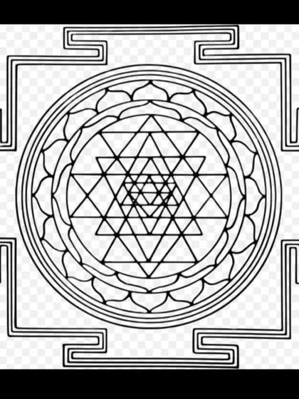A line drawing of the Sri Chakra, a complex mandala with immense spiritual meaning, which I study to understand the geometric principles in our arts.