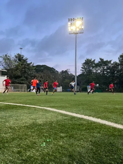 Our players doing sprint drills under the stadium lights, building the speed and endurance needed for the big stage.