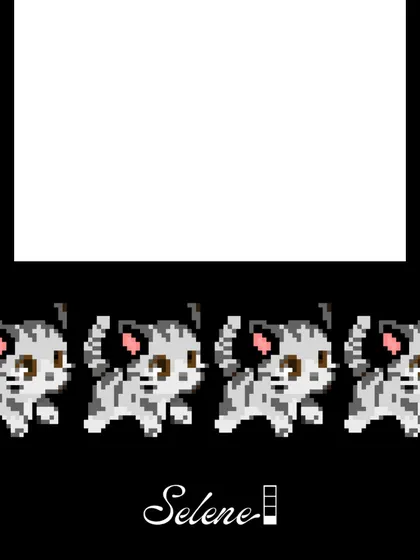 A pattern of pixelated kittens on a black background. Let me know what pixel art style you'd like to see next!