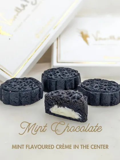 Our Mint Chocolate Cake Mithai, a festive treat with a cool, creamy mint-flavored center inside a dark chocolate shell.
