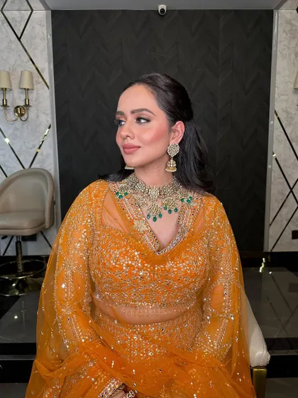 A close-up of our Roka bride, her shimmery makeup and our sparkling jewellery creating a look of pure joy.