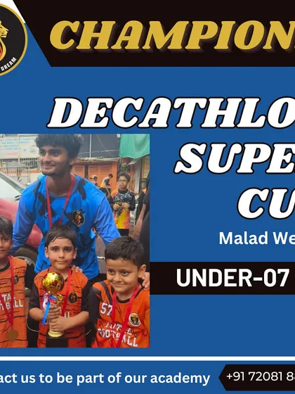 The U7 team celebrating their championship win at the Decathlon Super Cup.