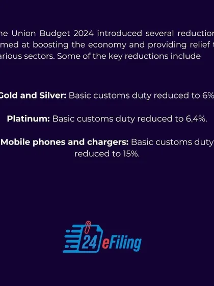 The Union Budget 2024 introduced several duty reductions to boost the economy. Key changes include reduced basic customs duty on gold, silver, platinum, and mobile phones and chargers.