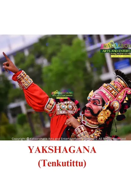 An expressive gesture from a Yakshagana Tenkutittu performance. Storytelling in this art form is conveyed not just through words but through every movement of the hands, eyes, and body.