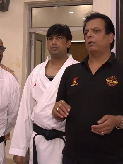 Hanshi Bharat Sharma addressing the students, sharing his invaluable experience and insights on competitive karate.