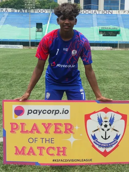 Sachin, named Player of the Match for his performance in the KSFA C' Division league.