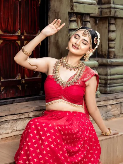 A playful and expressive pose that brings the look to life.