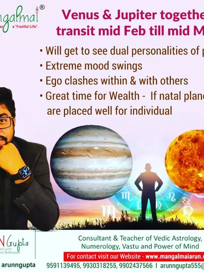 An infographic on the Venus and Jupiter conjunction. I explain that this period can reveal dual personalities in people and create ego clashes, but it's also a great time for wealth accumulation if natal charts are supportive.