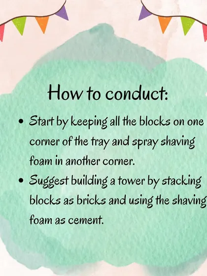 Build a tower with blocks and "cement" made of shaving foam! This fun sensory game strengthens a child's pincer grip and develops spatial awareness.