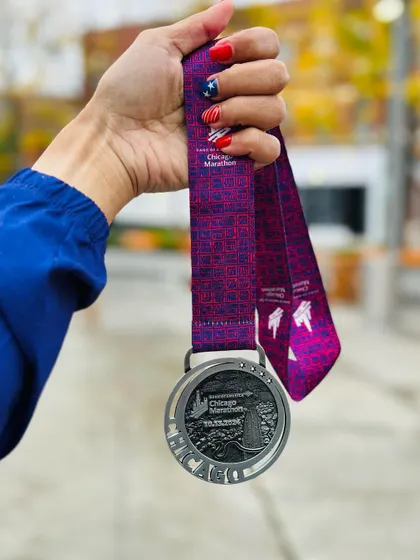 Another look at the beautifully designed Chicago Marathon medal. Each one of these represents a story of struggle and triumph.