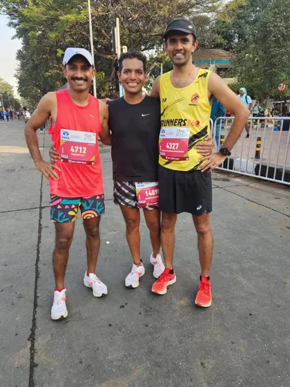 A picture with fellow runners at the Tata Mumbai Marathon. The support we give each other on the course is what makes the Indian running community so special.