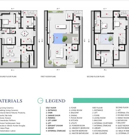 The detailed floor plans for 'Belaku', showing the layout of the ground, first, and second floors.