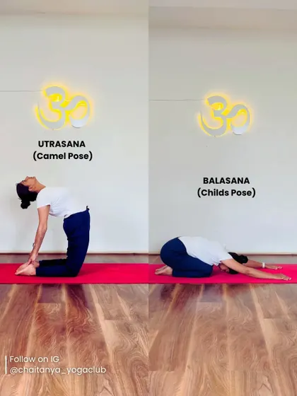 Counter Pose Example: Balasana (Child's Pose) is a gentle forward bend that serves as a counter to the deep backbend of Ustrasana (Camel Pose), releasing the lower back.