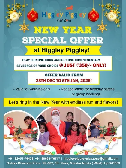Ring in the New Year with us! This graphic details our special offer, including an hour of play and a complimentary beverage.