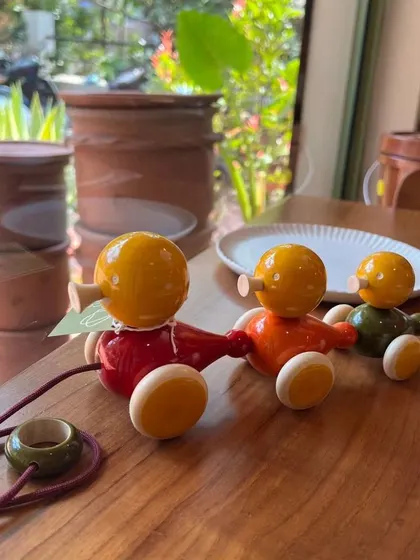 Our classic pull toys, like this '3 Blind Mice' set, are perfect for encouraging toddlers to walk and explore. Handcrafted in Channapatna, they are designed for hours of pretend play.
