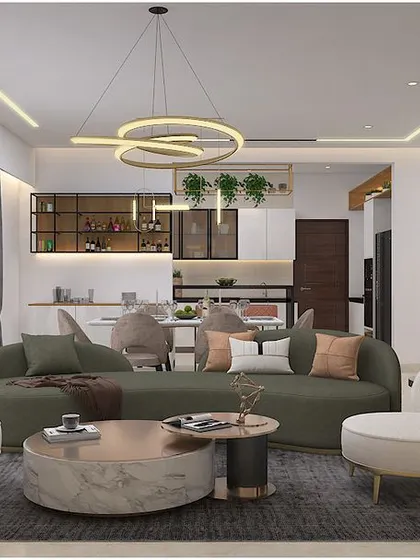 A duplicate of the contemporary open-plan living room render.