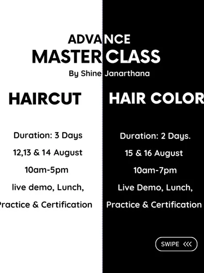 Here is the schedule for my upcoming advanced masterclass in haircutting and hair color. The three-day haircut class focuses on short styles, while the two-day color class covers advanced techniques like balayage and color correction.
