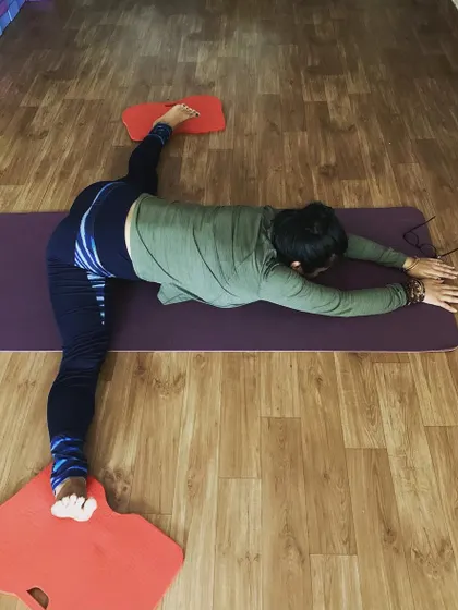 Splits used to be my obsession. Now, it's a passion. Here I am using sliders to work on my middle splits, showing how props can aid our practice.
