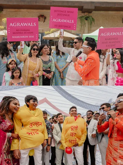 We organized a "Bride vs Groom" champions league with fun games and team signs to get everyone involved and amp up the competitive spirit.