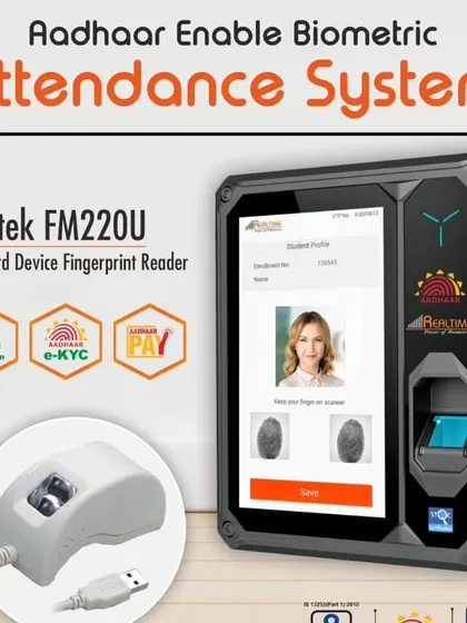 For government compliance or high-security needs, I install Aadhaar-enabled biometric attendance systems like the Startek FM220U. This device uses the Aadhaar database for identity verification.